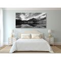 CANVAS PRINT LAKE UNDER THE HILLS IN BLACK AND WHITE - BLACK AND WHITE PICTURES - PICTURES