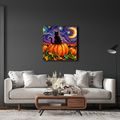 QUADRO SU TELA – GATTO TRA ZUCCHE E LUNA - QUADRI HALLOWEEN E HORROR - STAMPE E QUADRI