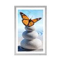 POSTER MIT PASSEPARTOUT GLEICHGEWICHT DER STEINE UND EIN SCHMETTERLING - FENG SHUI - POSTER