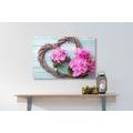 CANVAS PRINT PEONIES ON A WOODEN HEART - PICTURES LOVE - PICTURES