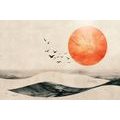 WANDBILD JAPANDI LANDSCHAFT MIT ORANGEFARBENEM MOND - JAPANDI WANDBILDER - BILDER