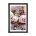 AFFICHE AVEC MONTURE COMPOSITION FLORALE FESTIVE DE ROSES - FLEURS - AFFICHES