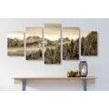 5-PIECE CANVAS PRINT FROZEN MOUNTAINS IN SEPIA - BLACK AND WHITE PICTURES - PICTURES