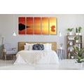 5-PIECE CANVAS PRINT ORANGE SAILBOAT - PICTURES OF NATURE AND LANDSCAPE - PICTURES