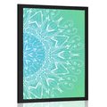 POSTER WHITE MANDALA ON A TEAL BACKGROUND - FENG SHUI - POSTERS