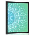 POSTER WEISSES MANDALA AUF BLAU-GRÜNEM HINTERGRUND - FENG SHUI - POSTER