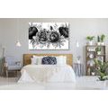 CANVAS PRINT CHARMING COMBINATION OF FLOWERS AND LEAVES IN BLACK AND WHITE - BLACK AND WHITE PICTURES - PICTURES