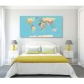 CANVAS PRINT WORLD MAP WITH NAMES - PICTURES OF MAPS - PICTURES