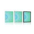 POSTER WHITE MANDALA ON A TEAL BACKGROUND - FENG SHUI - POSTERS