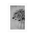 POSTER WITH MOUNT ROSES IN A VASE IN BLACK AND WHITE - BLACK AND WHITE - POSTERS