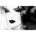 CANVAS PRINT FASHIONABLE FEMALE PORTRAIT IN BLACK AND WHITE - BLACK AND WHITE PICTURES - PICTURES