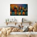 OBRAZ PODZIMNÍ VEČER V ULICÍCH - BAREVNÉ DOMY - OBRAZY