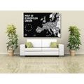 CANVAS PRINT EDUCATIONAL MAP WITH THE NAMES OF THE COUNTRIES OF THE EUROPEAN UNION IN BLACK AND WHITE - PICTURES OF MAPS - PICTURES