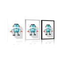 POSTER WITH MOUNT BLUE ROBOT ON A WHITE BACKGROUND - ROBOTS - POSTERS