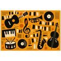 TAPET INSTRUMENTE MUZICALE RETRO PE FUNDAL PORTOCALIU - FOTOTAPETE MUZICALE - TAPETURI