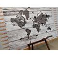 CANVAS PRINT BLACK AND WHITE MAP ON A WOODEN BASE - PICTURES OF MAPS - PICTURES