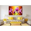 CANVAS PRINT PINK FLOWERS IN ETHNIC STYLE - ABSTRACT PICTURES - PICTURES