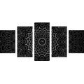 QUADRO IN 5 PARTI MANDALA VINTAGE IN STILE INDIANO IN BIANCO E NERO - QUADRI BIANCO E NERO - QUADRI