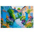 OBRAZ LETNÍ ULIČKA PLNÁ KVĚTIN - BAREVNÉ DOMY - OBRAZY