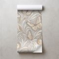 SELBSTKLEBENDE FOTOTAPETE ELEGANTE BEIGE SCHMETTERLINGE MIT BLÄTTERN - TAPETEN SCHMETTERLINGE - TAPETEN
