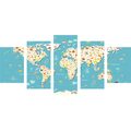 5-PIECE CANVAS PRINT CHILDREN'S MAP WITH ANIMALS - CHILDRENS PICTURES - PICTURES
