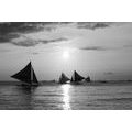 SELF ADHESIVE WALL MURAL SUNSET AT SEA IN BLACK AND WHITE - SELF-ADHESIVE WALLPAPERS - WALLPAPERS