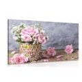 CANVAS PRINT CARNATION FLOWERS IN A MOSAIC POT - PICTURES FLOWERS - PICTURES