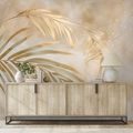 ZELFKLEVEND FOTOBEHANG GOUDEN PALMBLADEREN OP BEIGE ACHTERGROND - FOTOBEHANG BLADEREN - FOTOBEHANG