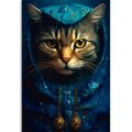 WANDBILD BLAU-GOLDENE KATZE - WANDBILDER MIT DEN HERRSCHERN DES TIERREICHS - BILDER