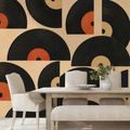 TAPETE RETRO-VINYLPLATTEN AUF BEIGEM HINTERGRUND - MUSIK FOTOTAPETEN - TAPETEN