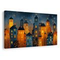 OBRAZ VÁNOČNÍ MĚSTO V NOCI - BAREVNÉ DOMY - OBRAZY