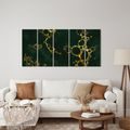 5-TEILIGES WANDBILD SMARAGDGRÜNE ABSTRAKTION MIT GOLD - WANDBILDER ABSTRAKTE FORMEN - BILDER