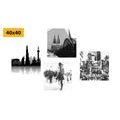 CANVAS PRINT SET URBAN BUSTLE IN BLACK AND WHITE - SET OF PICTURES - PICTURES