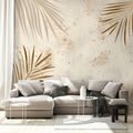 ZELFKLEVEND FOTOBEHANG GOUDEN PALMBLADEREN OP BEIGE - FOTOBEHANG BLADEREN - FOTOBEHANG