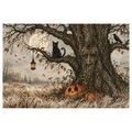 WANDBILD LEBENSBAUM MIT SCHWARZER KATZE - HALLOWEEN- UND HORROR-BILDER - BILDER