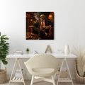 QUADRO SU TELA – ELEGANTE SCHELETRO ACCANTO AL CAMINO - QUADRI HALLOWEEN E HORROR - STAMPE E QUADRI