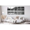 5-PIECE CANVAS PRINT LAKE IN BEAUTIFUL NATURE IN BLACK AND WHITE - BLACK AND WHITE PICTURES - PICTURES