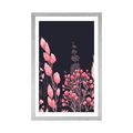 AFFICHE AVEC MONTURE VARIATIONS DE D'HERBE DE COULEUR ROSE - FLEURS - AFFICHES