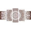 QUADRO IN 5 PARTI MANDALA ARMONICO SU SFONDO MARRONE - QUADRI FENG SHUI - QUADRI