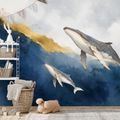 ZELFKLEVEND FOTOBEHANG AQUARELWALVISSEN IN GOUDBLAUW - FOTOBEHANG ZEELEVEN - FOTOBEHANG