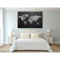 CANVAS PRINT MAP ON WOOD IN BLACK AND WHITE - PICTURES OF MAPS - PICTURES