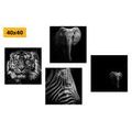 CANVAS PRINT SET ANIMALS IN BLACK AND WHITE STYLE - SET OF PICTURES - PICTURES