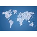 SELF ADHESIVE WALLPAPER HATCHED WORLD MAP ON A BLUE BACKGROUND - SELF-ADHESIVE WALLPAPERS - WALLPAPERS