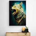 WANDBILD BLAU-GOLDENER WOLF - WANDBILDER MIT DEN HERRSCHERN DES TIERREICHS - BILDER