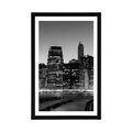 POSTER WITH MOUNT NIGHT NEW YORK IN BLACK AND WHITE - BLACK AND WHITE - POSTERS
