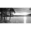 CANVAS PRINT SUNSET OVER THE LAKE IN BLACK AND WHITE - BLACK AND WHITE PICTURES - PICTURES