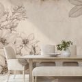 ZELFKLEVEND FOTOBEHANG VINTAGE BLOEMENILLUSTRATIES OP BEIGE ACHTERGROND - FOTOBEHANG BLOEMEN - FOTOBEHANG