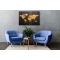 CANVAS PRINT ORANGE MAP ON WOOD - PICTURES OF MAPS - PICTURES