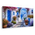 WANDBILD GRIECHISCHE GASSE MIT BLAUER KUPPEL - BILDER VON STÄDTEN - BILDER