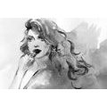 CANVAS PRINT WATERCOLOR FEMALE PORTRAIT IN BLACK AND WHITE - BLACK AND WHITE PICTURES - PICTURES